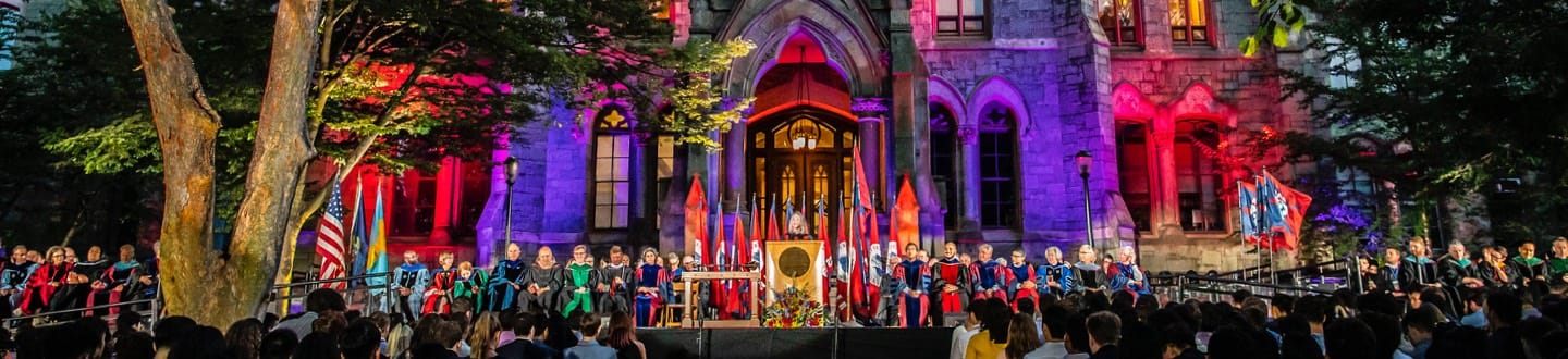 Penn 2019 Convocation with dramatic lighting at night