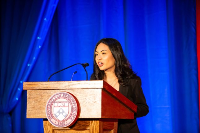 Angelica delivers her speech to the Celebration crowd